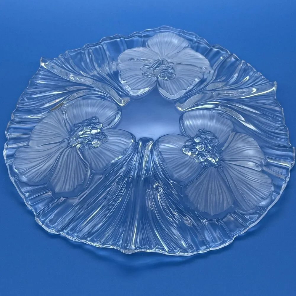 MIKASA Hibiscus Frost Clear Glass Round Plate Platter 9.5 inch w/Box SA134/202